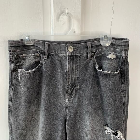 American Eagle 90’s Flare Jeans Dark Grey Distressed Ripped Retro, Size 10 - Picture 3 of 7